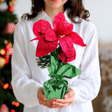 Maceta con Nochebuena Artificial, Glitter, Color Rojo, 25 cm