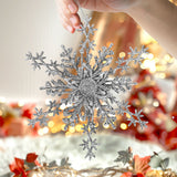 Copo de Nieve, Ornamento Navideño con Glitter, Color Plata
