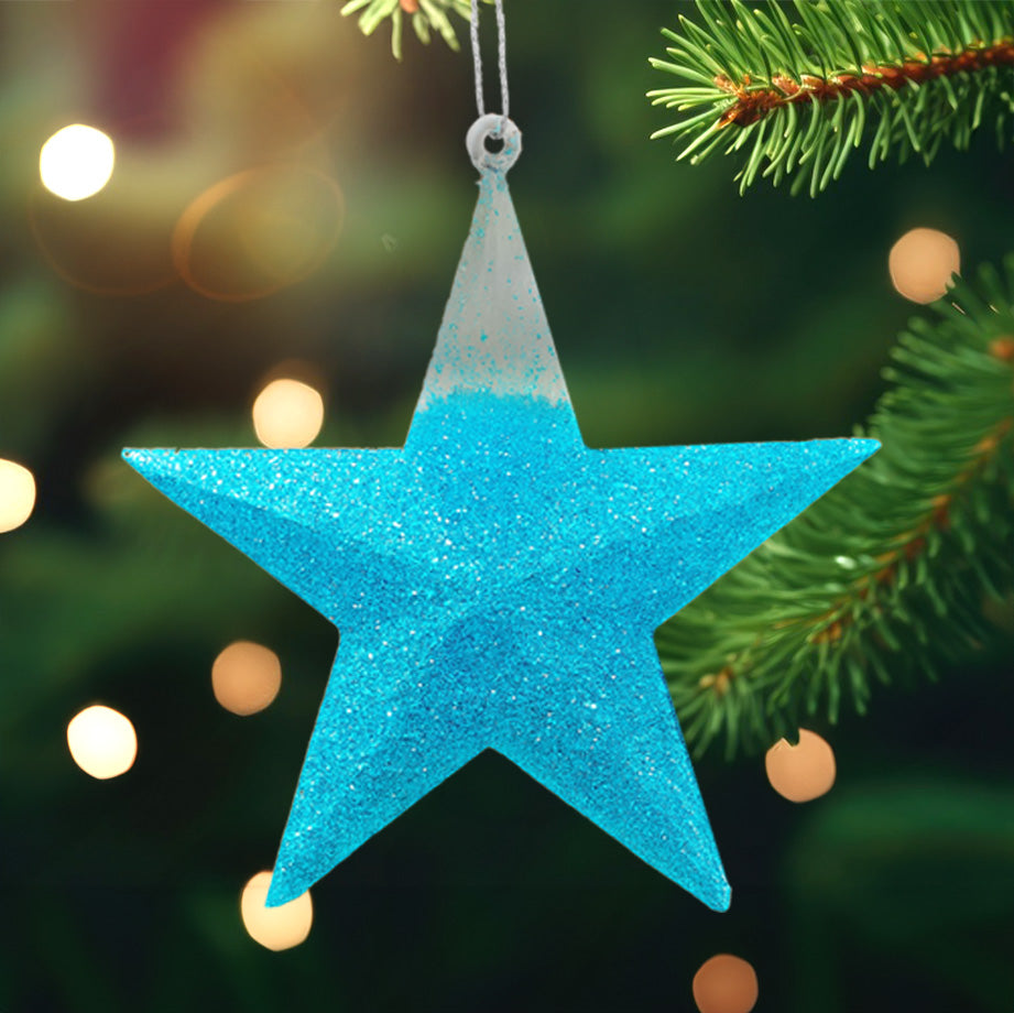 Estrella, Decoración Colgante, Glitter, Color Azul, 2 pzas