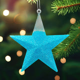 Estrella, Decoración Colgante, Glitter, Color Azul, 2 pzas