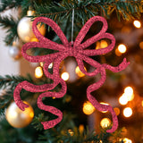 Moño Navideño con Diamantina color Rojo, 2 pzas