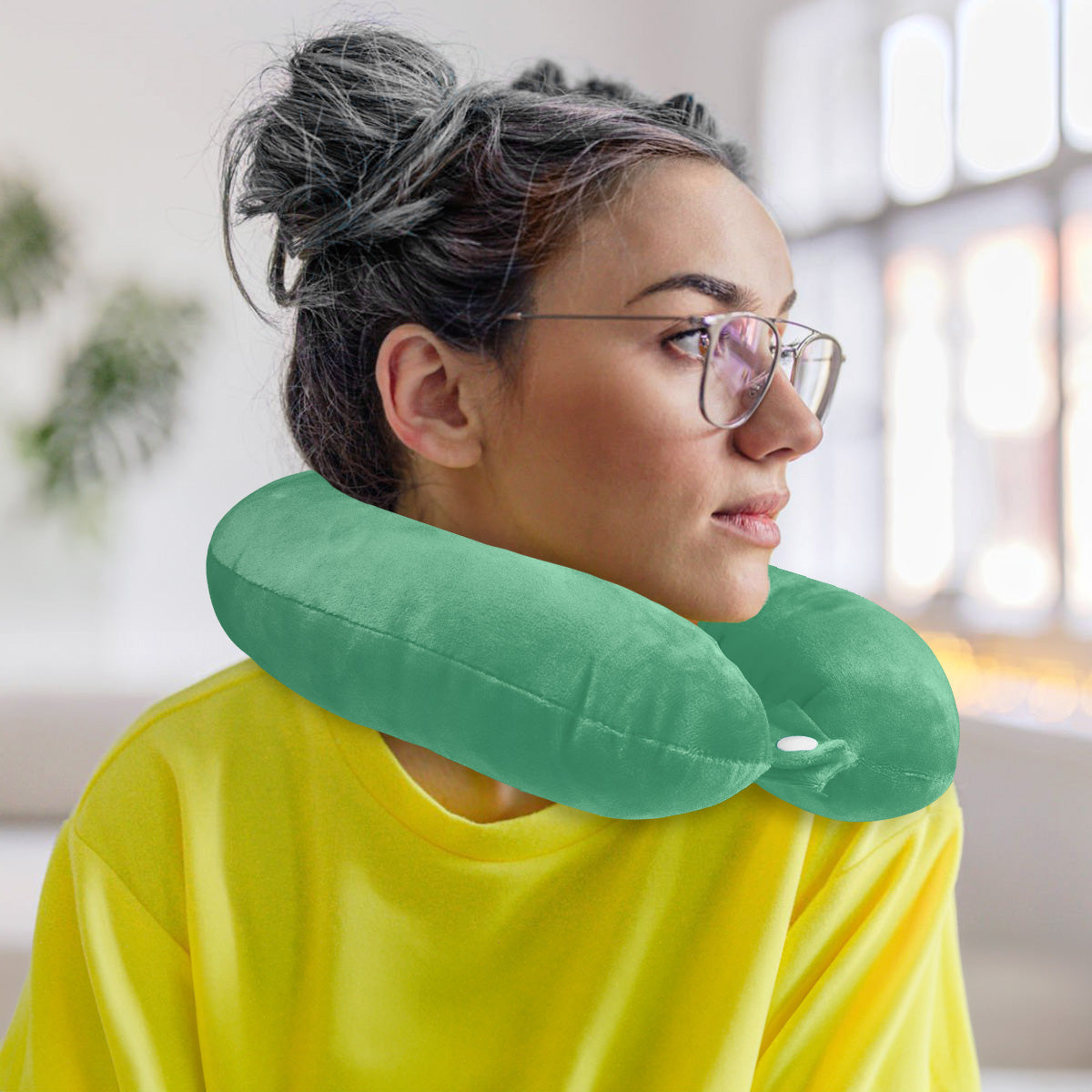 Almohada de Viaje Ergonómica, Color Verde