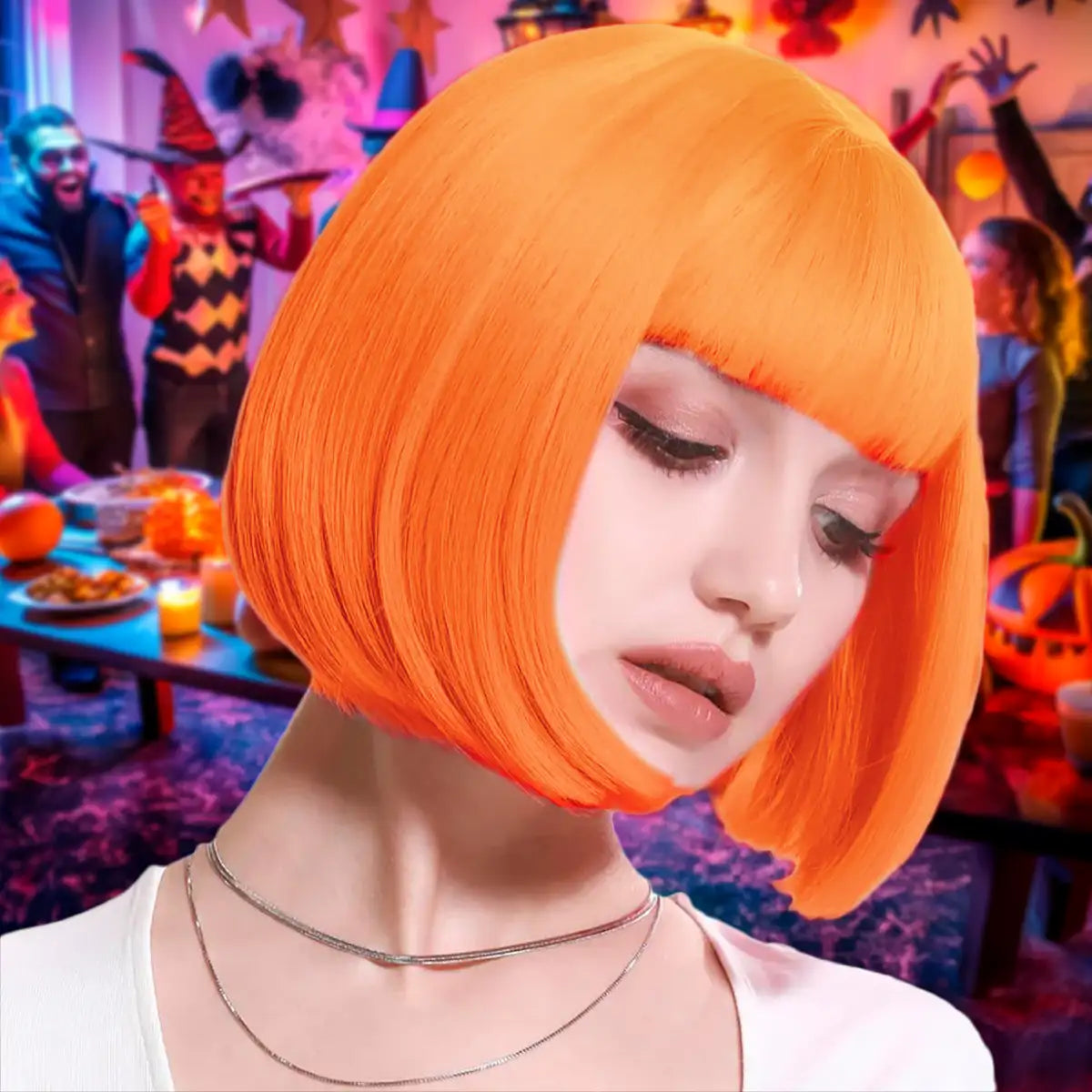 Peluca Corta para Disfraz, Color Naranja