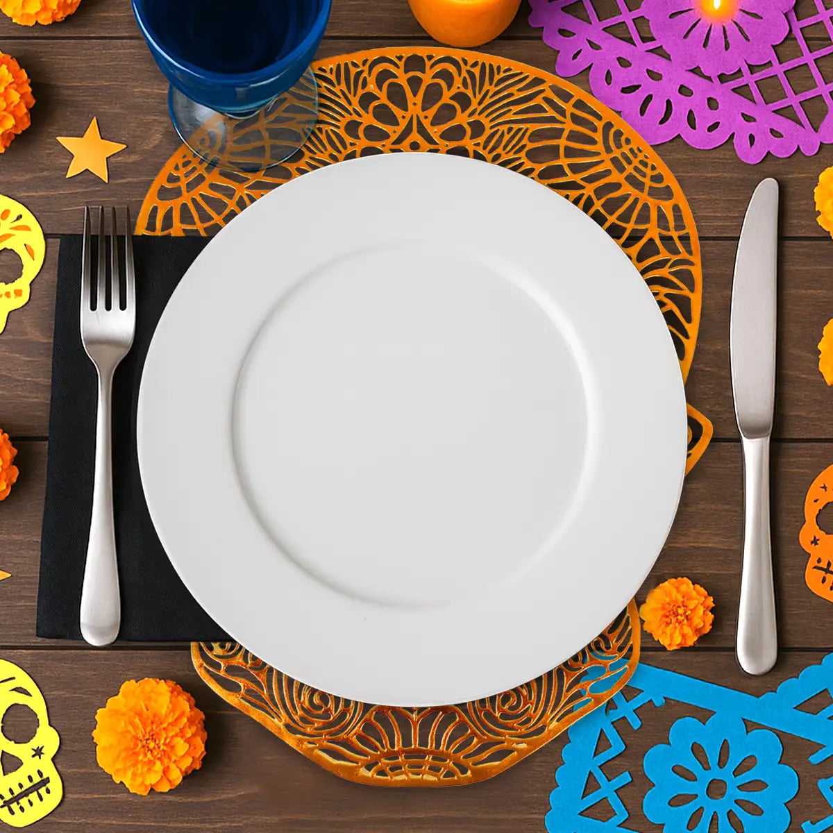 Calavera, Mantel Individual, Color Dorado
