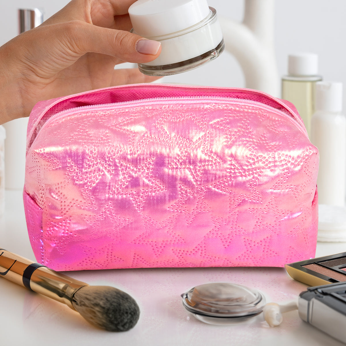 Cosmetiquera, Diseño Estrellas, Color Rosa