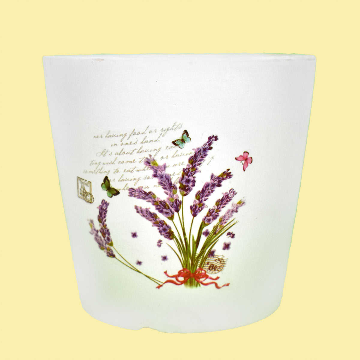 Maceta con Imagen de Flores de Lavanda, Mariposa