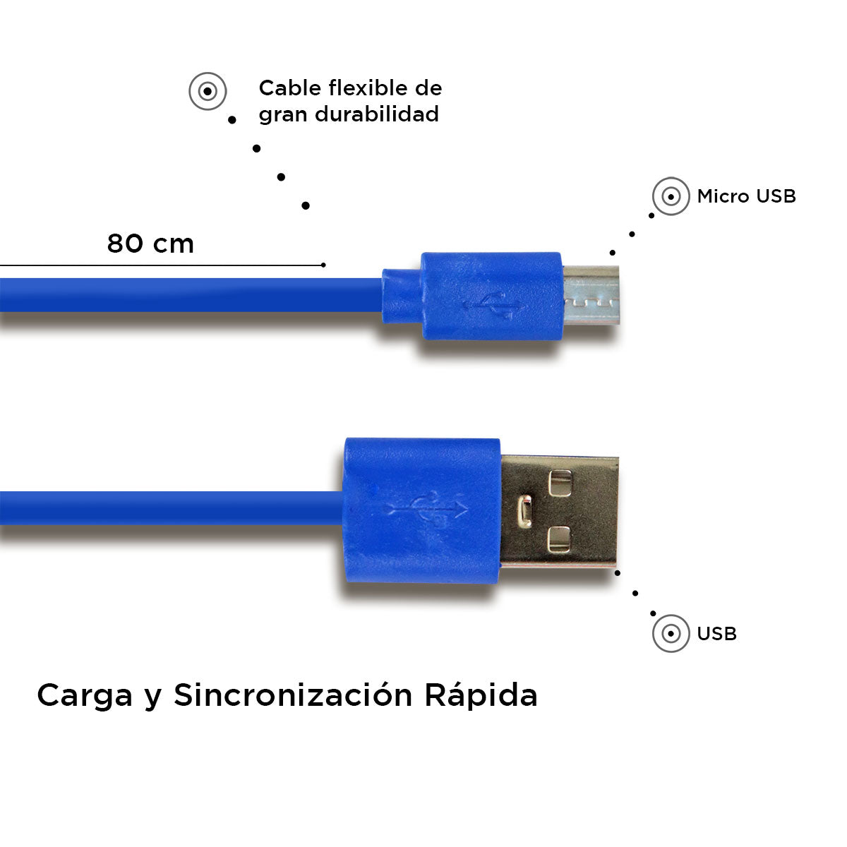 Cable Micro USB color Azul Rey