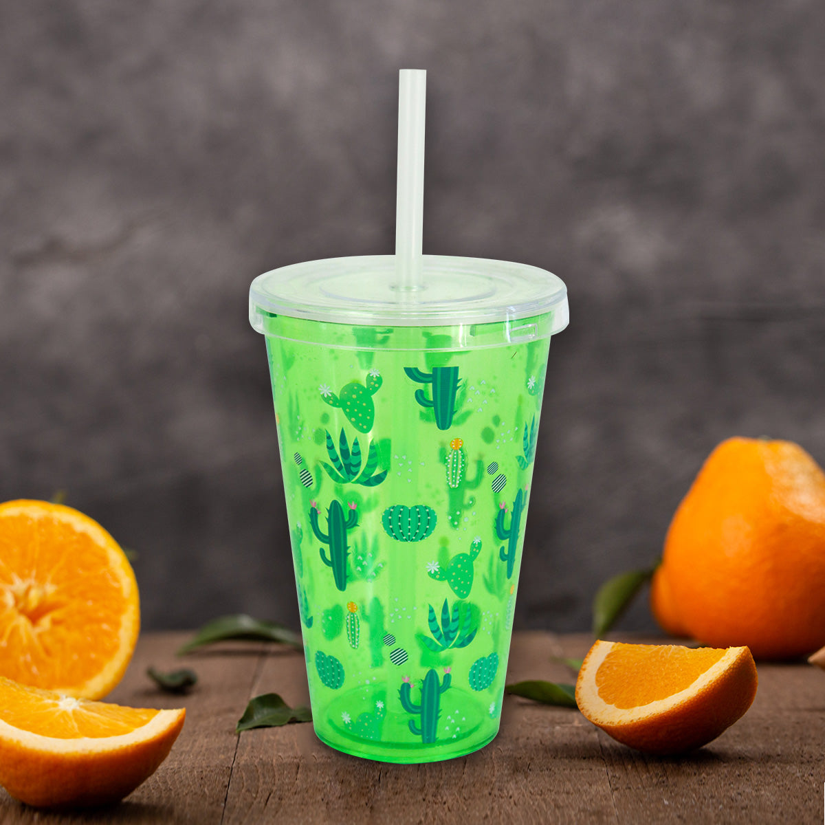 Vaso con Popote y Tapa Color Verde 400 ml