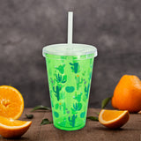 Vaso con Popote y Tapa Color Verde 400 ml