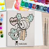 Lienzo Blanco Tokidoki Ciao, 1 Pincel, 1 Paleta de Colores Acuarela, 20x15cm