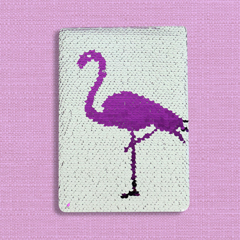 Cuaderno de Lentejuela Color Blanco, Diseño de Flamingo 80 Hojas