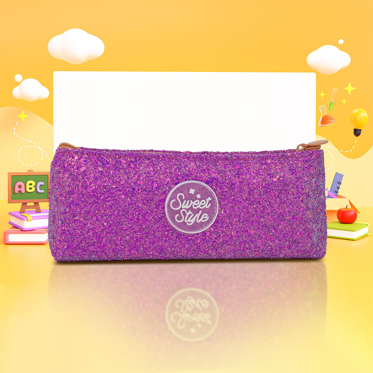 Lapicera/Estuche de Glitter color Fiusha