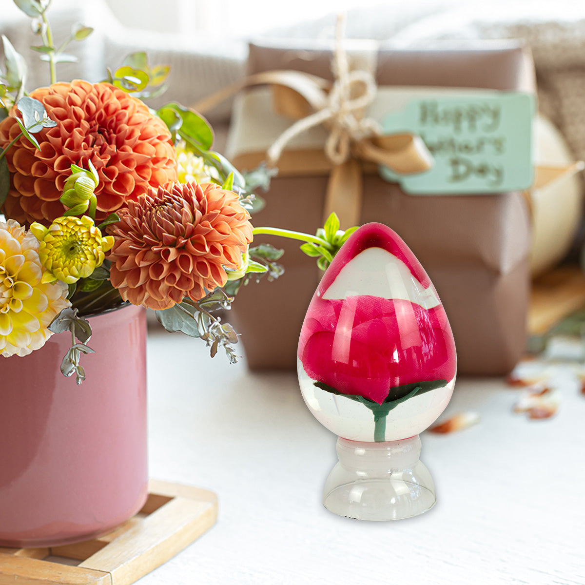 Esfera de Agua Inkanto, Día de las Madres, Rosa en Esfera de Agua, Color Fiusha