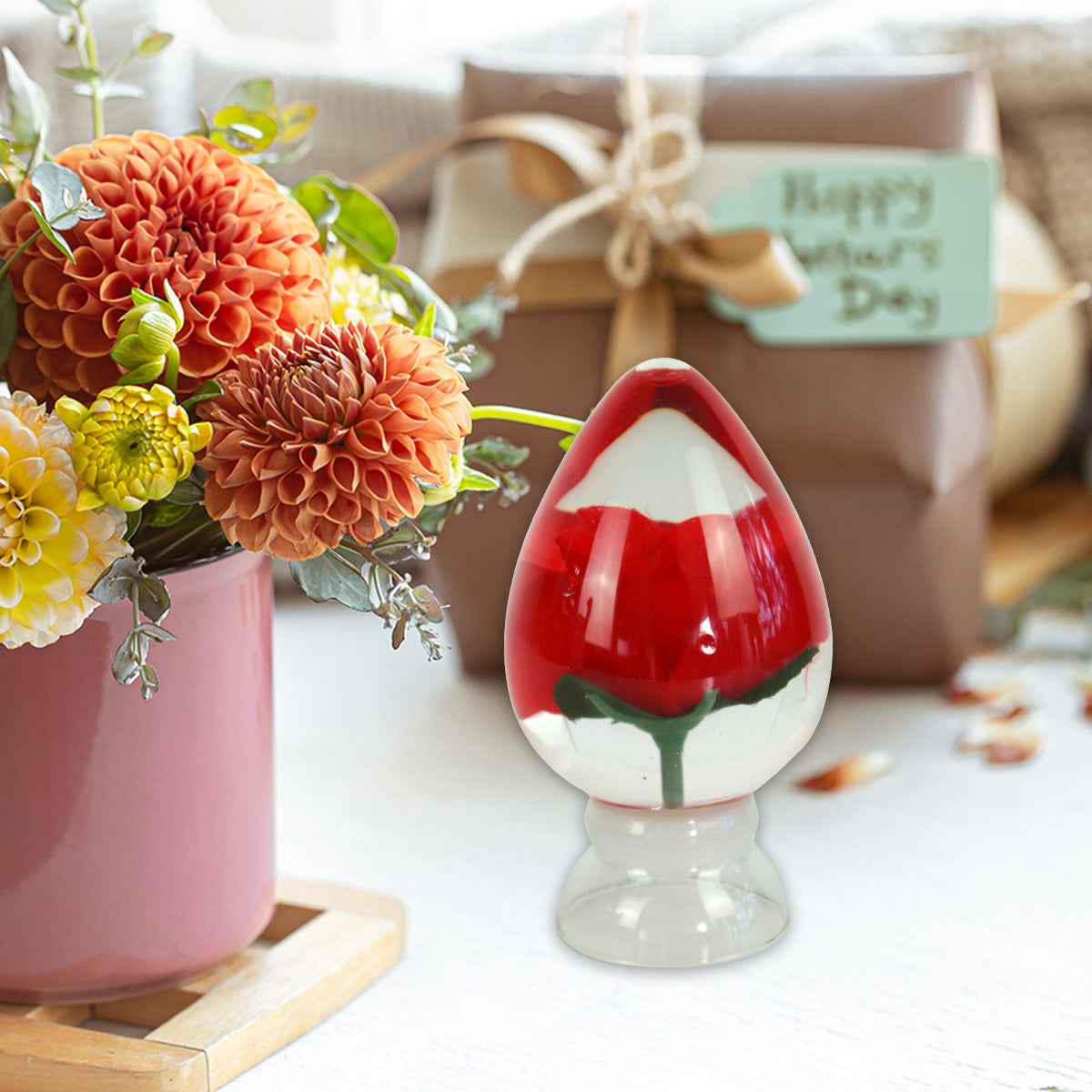 Esfera de Agua Inkanto, Día de las Madres, Rosa en Esfera de Agua, Color Rojo