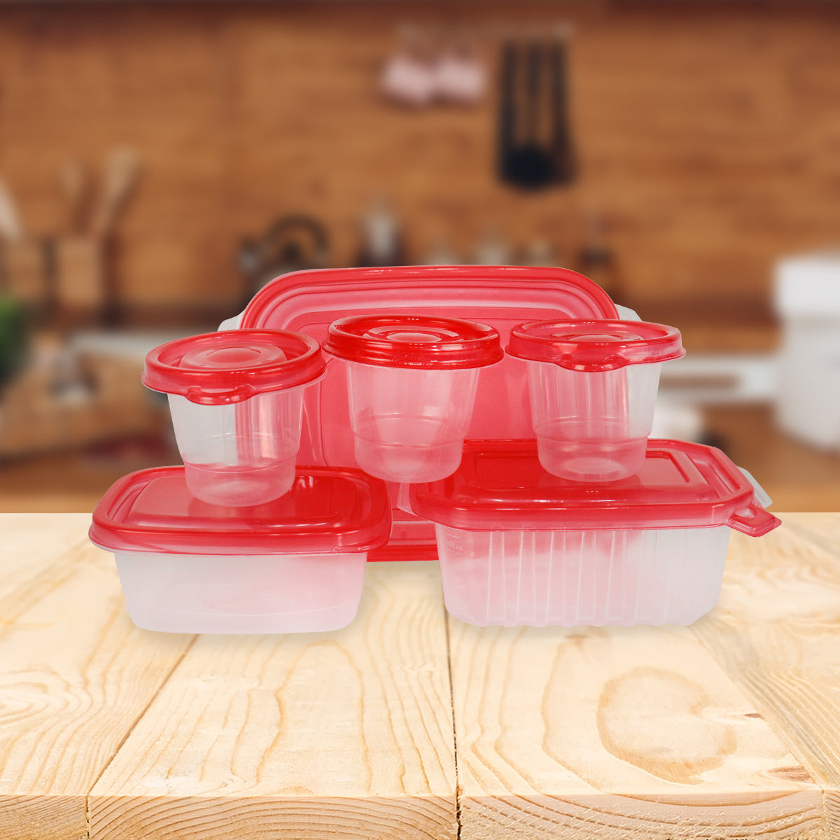 Set de 6 Recipientes de Plástico Inkanto, Color Rojo