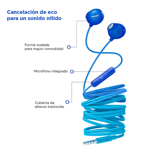 Auriculares con micrófono Philips, Color Azul