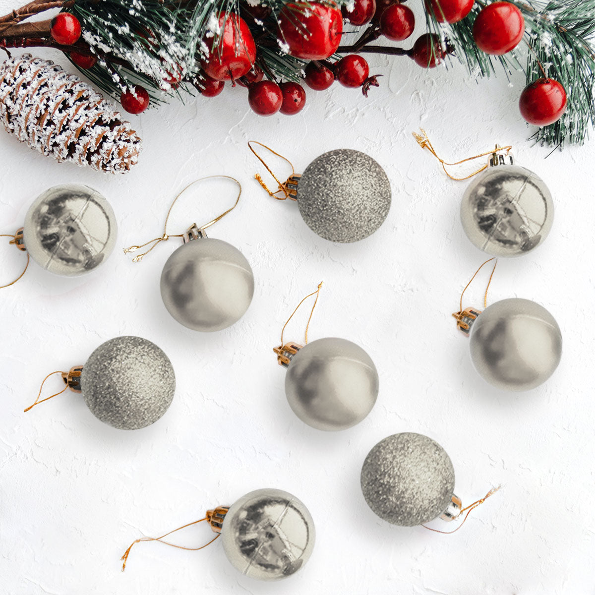 Esferas Navideñas Color Arena, 9 piezas