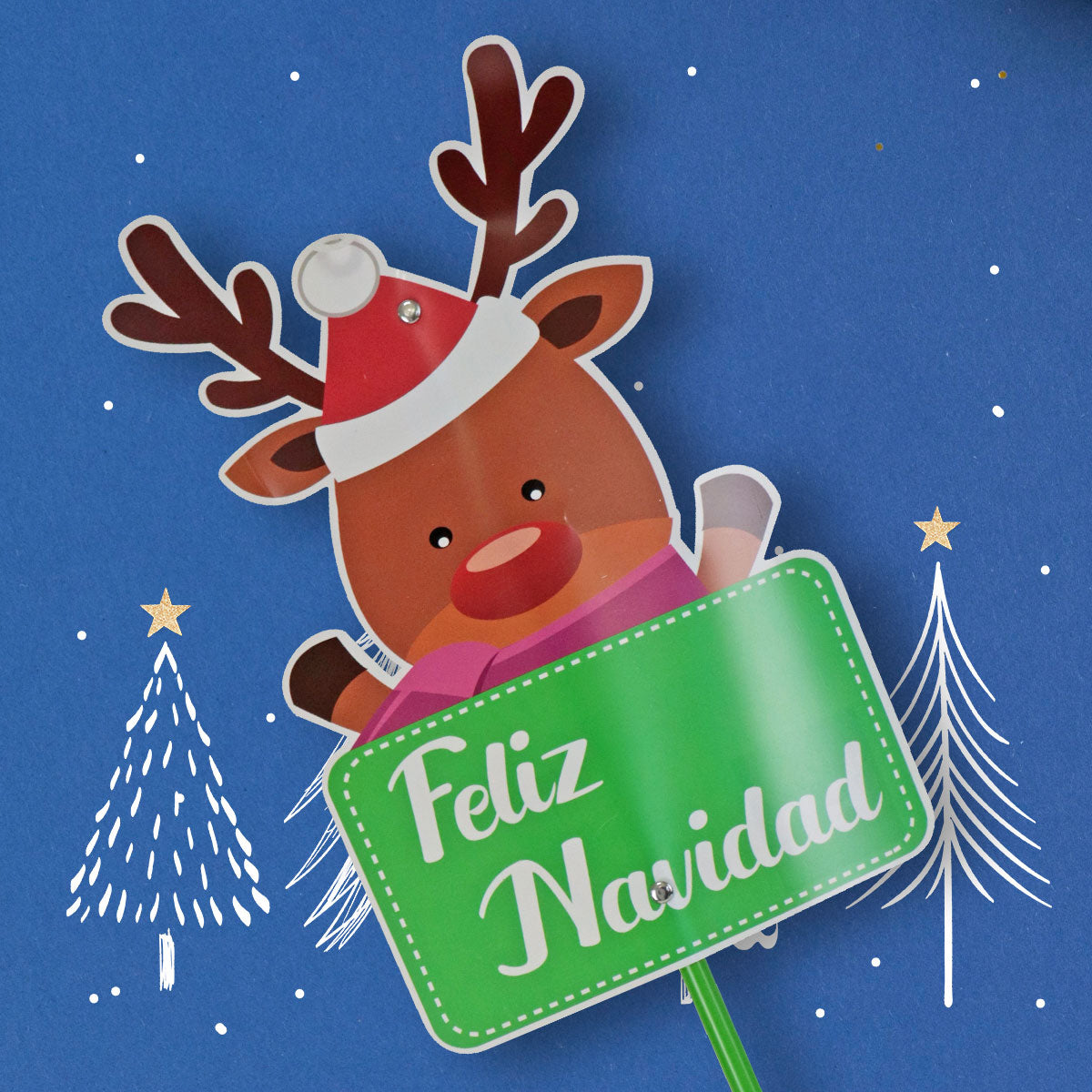 Estaca Decorativa de Reno con Letrero Feliz Navidad