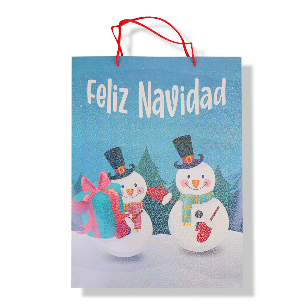 Bolsa de Regalo Navideña, Muñecos de Nieve, 42 x 31 cm.