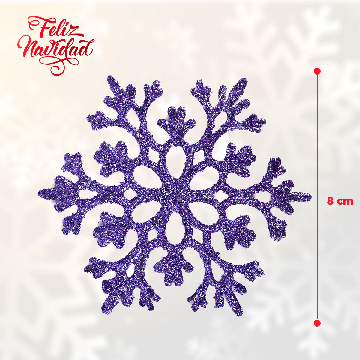 Copos de Nieve Decorativos Color Morado, 4 piezas.