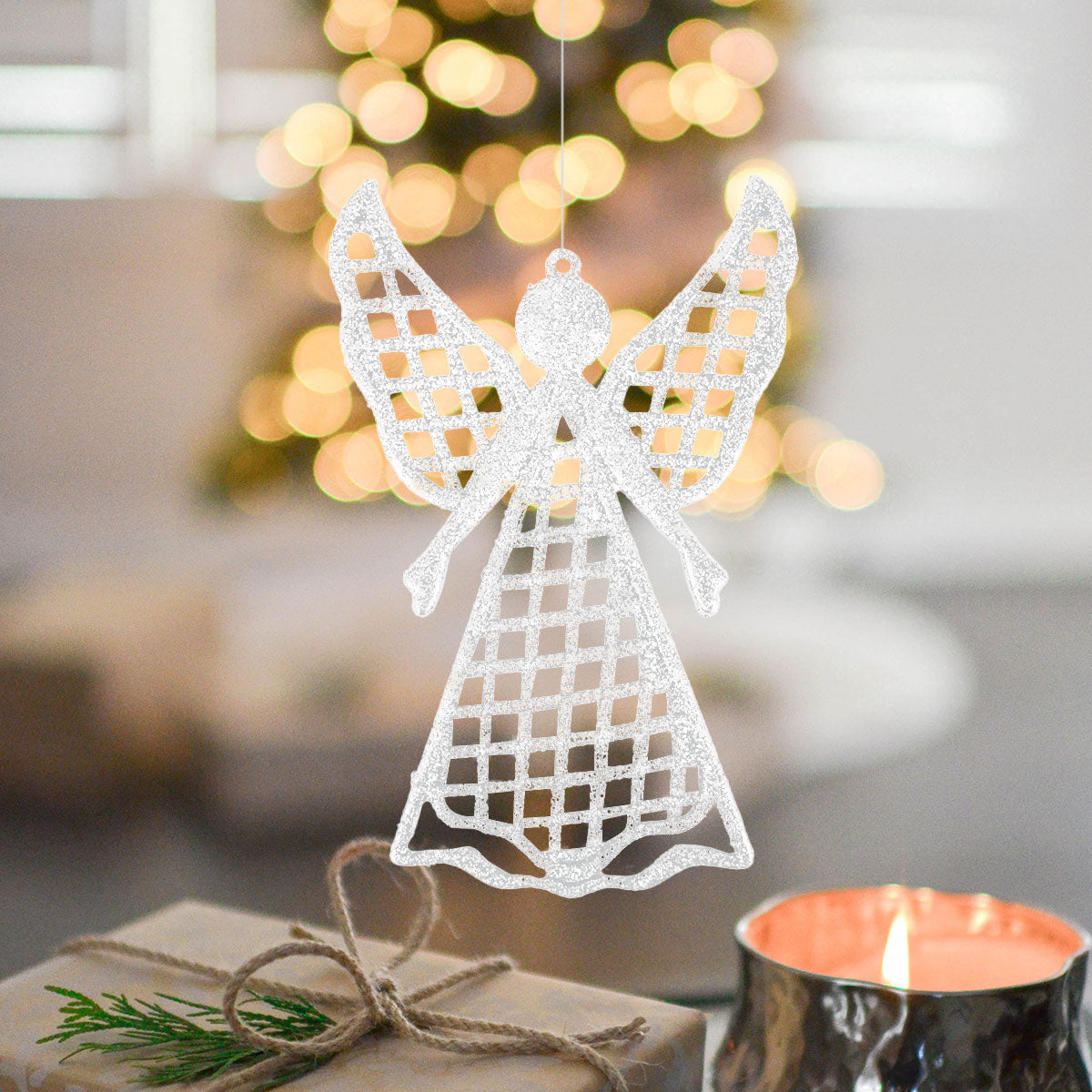 Ángel Navideño con Diamantina Color Blanco