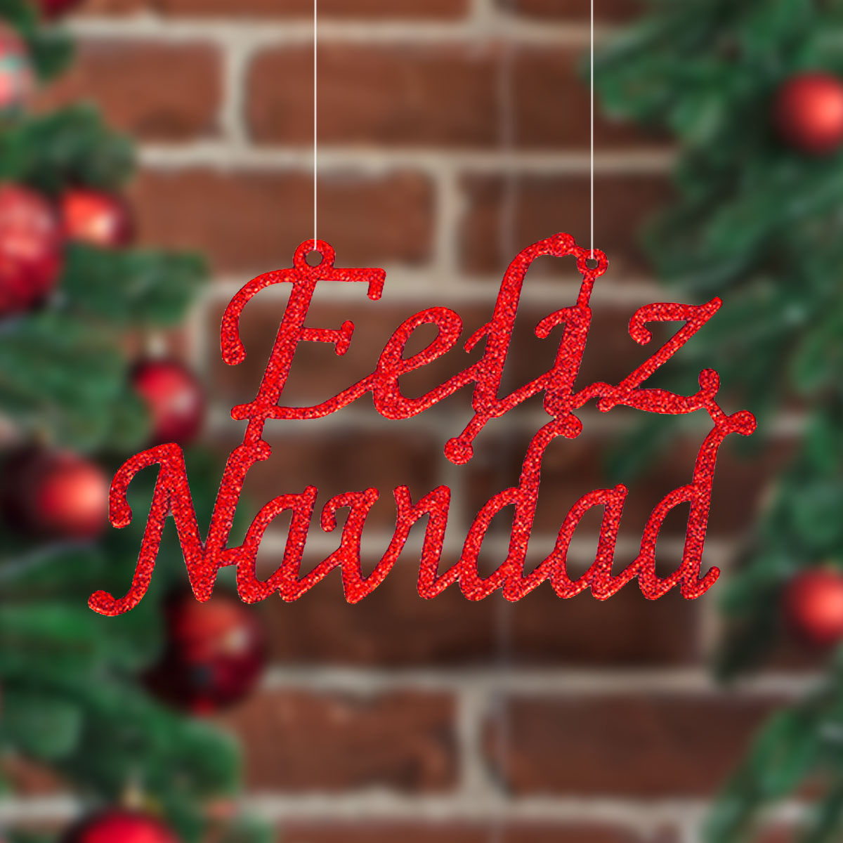 Letrero Feliz Navidad color Rojo con Glitter