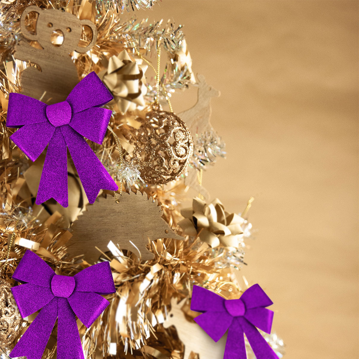 Moños con Diamantina Color Morado, 3 piezas.