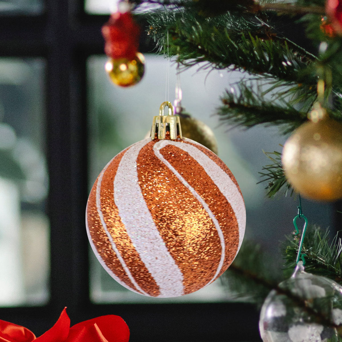 Esferas Navideñas Naranja c/ Blanco, 2 piezas.