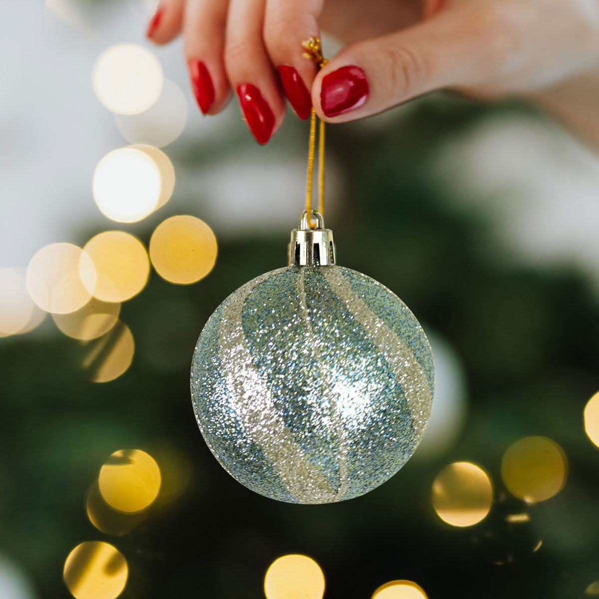 Esferas Navideñas Bicolor con Diamantina, 2 piezas.