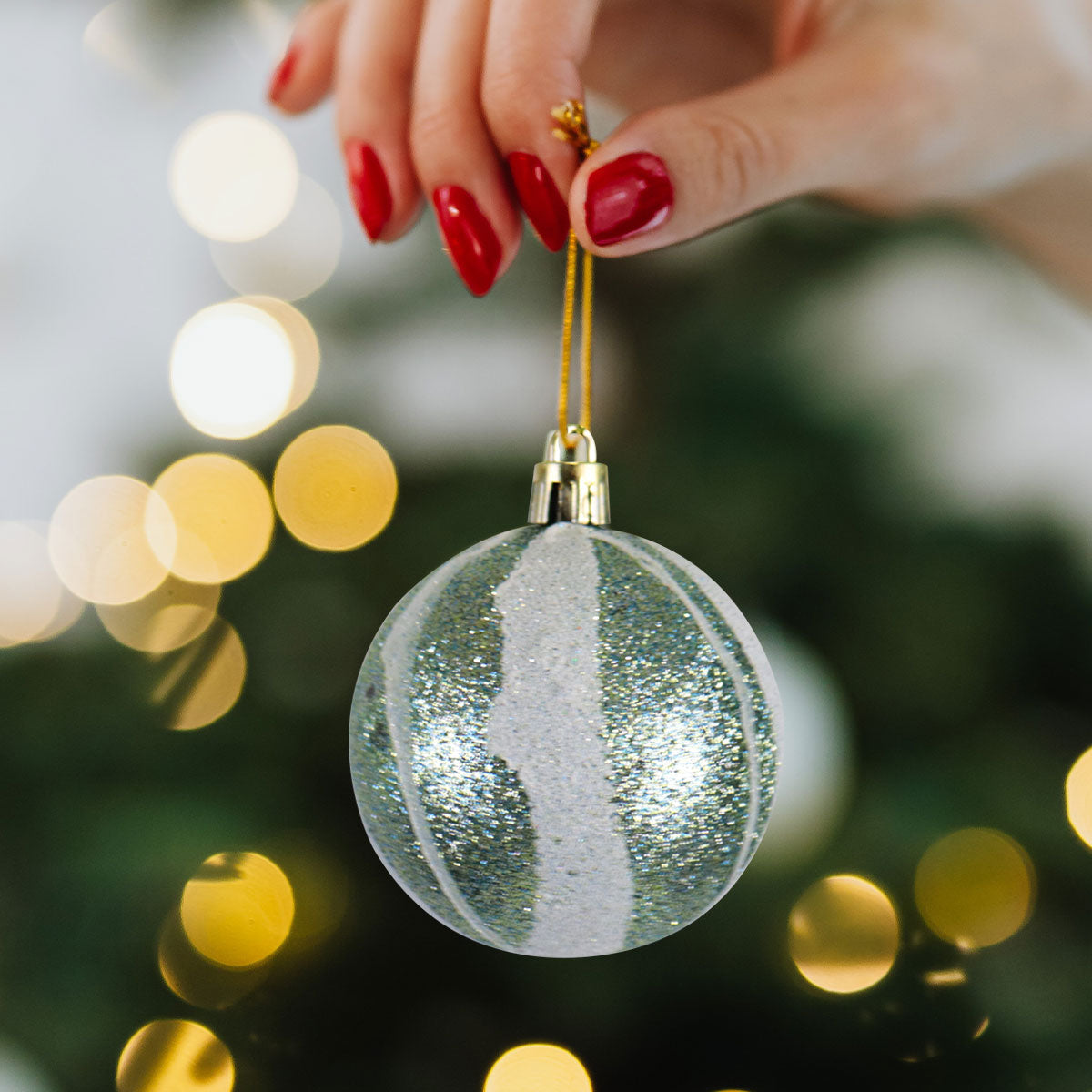 Esferas Navideñas con Diamantina Bicolor, 2 piezas.