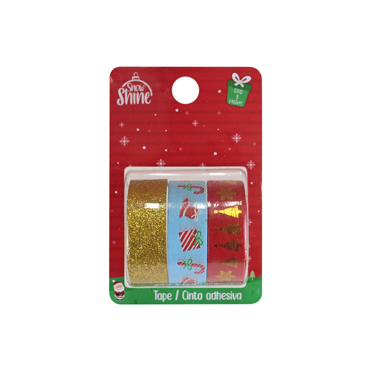 Cinta Adhesiva Diseño Navideño, 3 piezas.