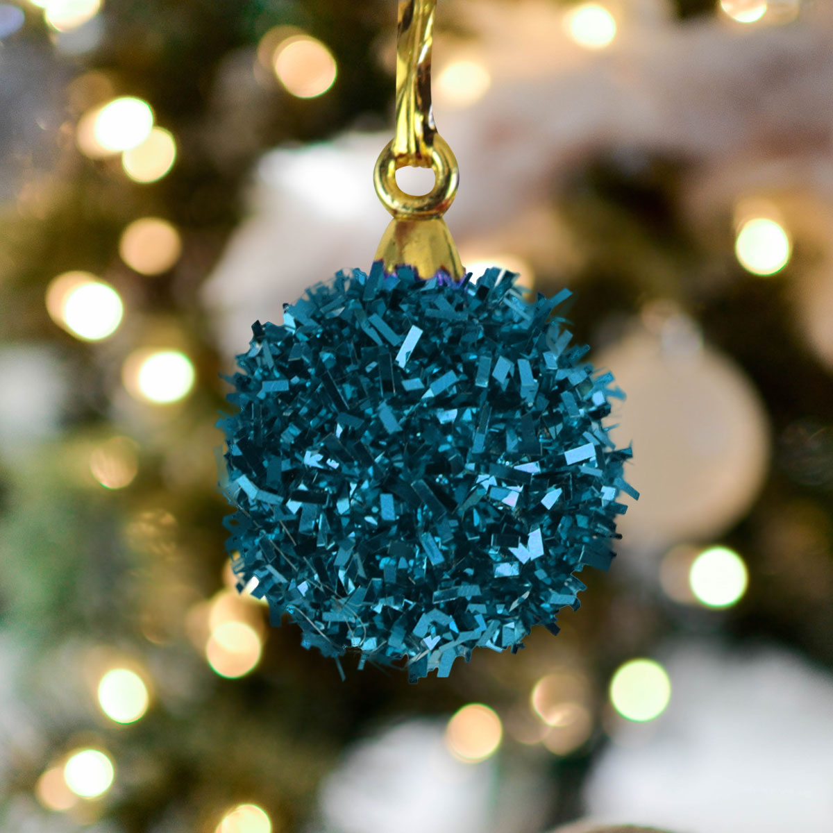 Mini Esferas de Tinsel Color Turquesa, 6 piezas.