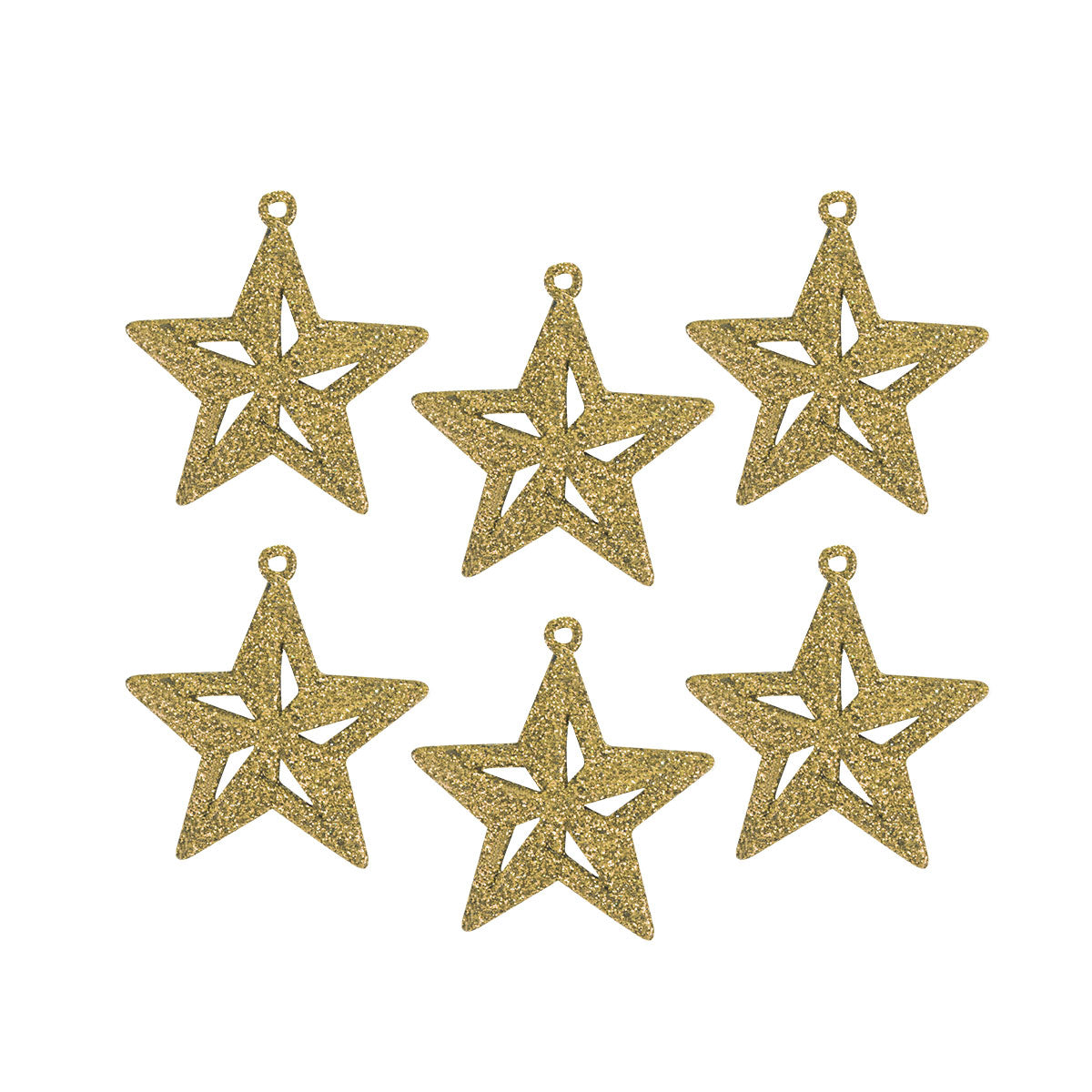 Mini Estrellas con Diamantina color Dorado, 6 piezas.