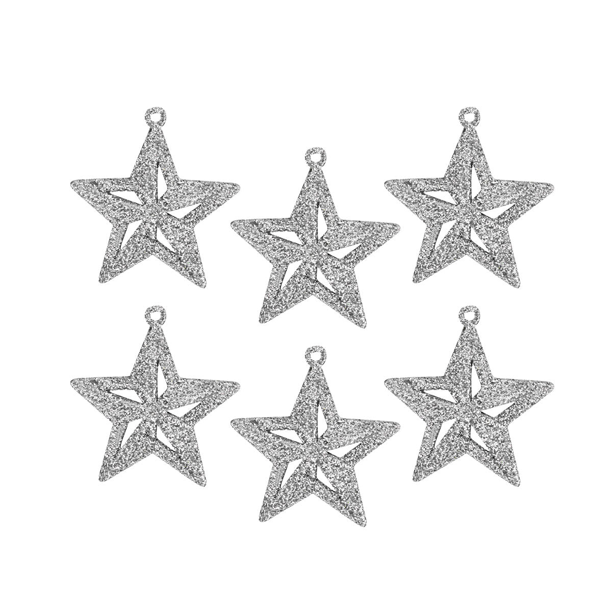 Mini Estrellas con Diamantina color Plata, 6 piezas.