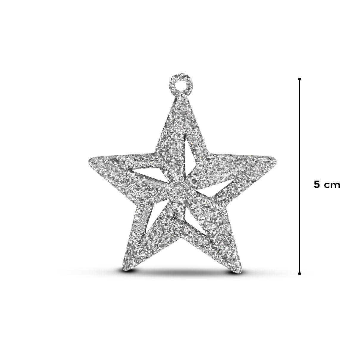 Mini Estrellas con Diamantina color Plata, 6 piezas.