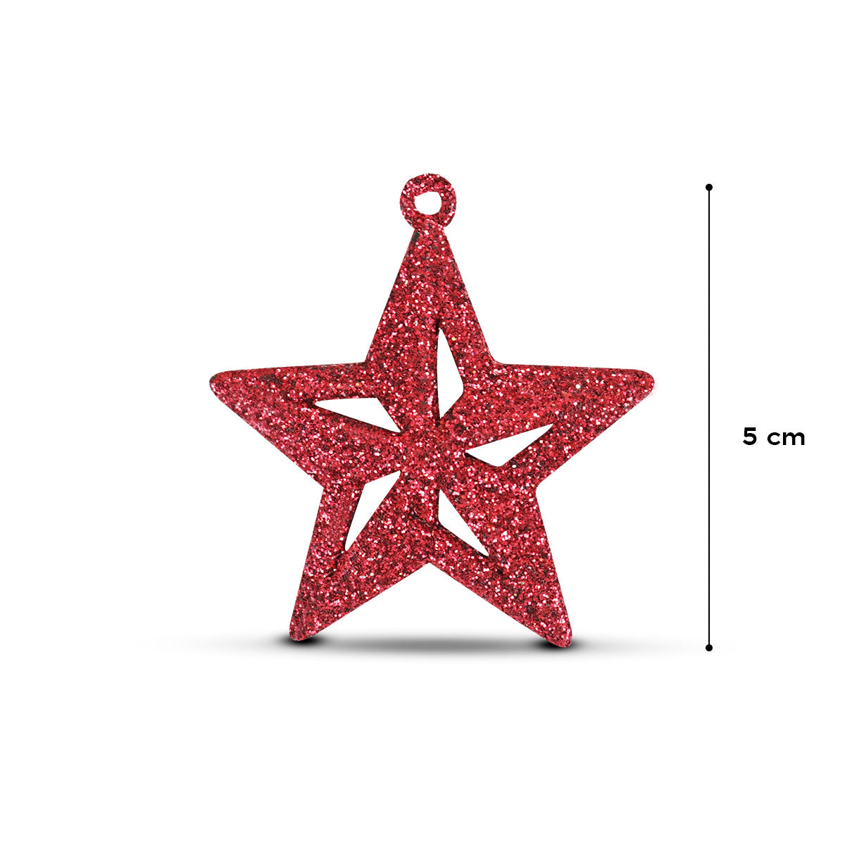 Mini Estrellas con Diamantina color Rojo, 6 piezas.