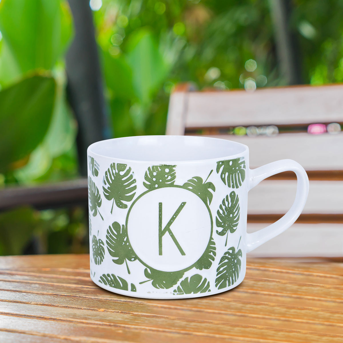 Taza de Cerámica Decorada Verde con Blanco 744 ml