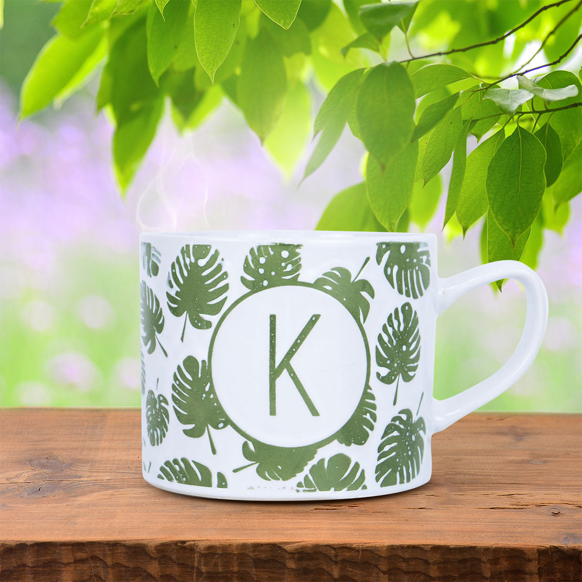 Taza de Cerámica Decorada Verde con Blanco 744 ml