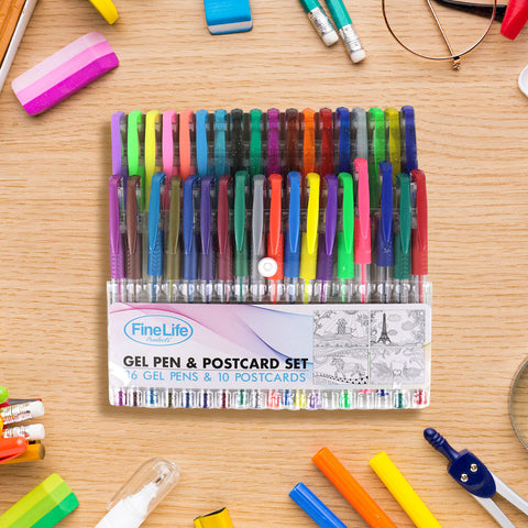 Bolígrafos de Gel de Colores 36 piezas + 10 Tarjetas para Colorear