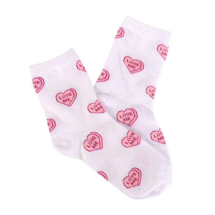 Calcetines blancos de mujer con estampado de corazones rojos