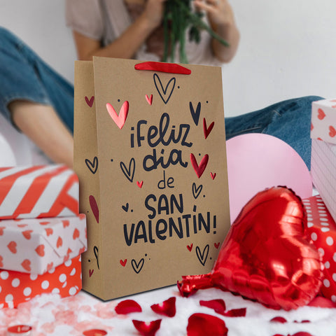 Bolsa de Regalo de Papel Kraft Feliz San Valentín