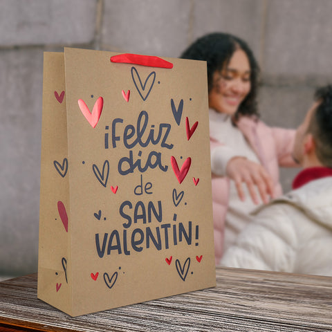 Bolsa de Regalo de Papel Kraft Feliz San Valentín