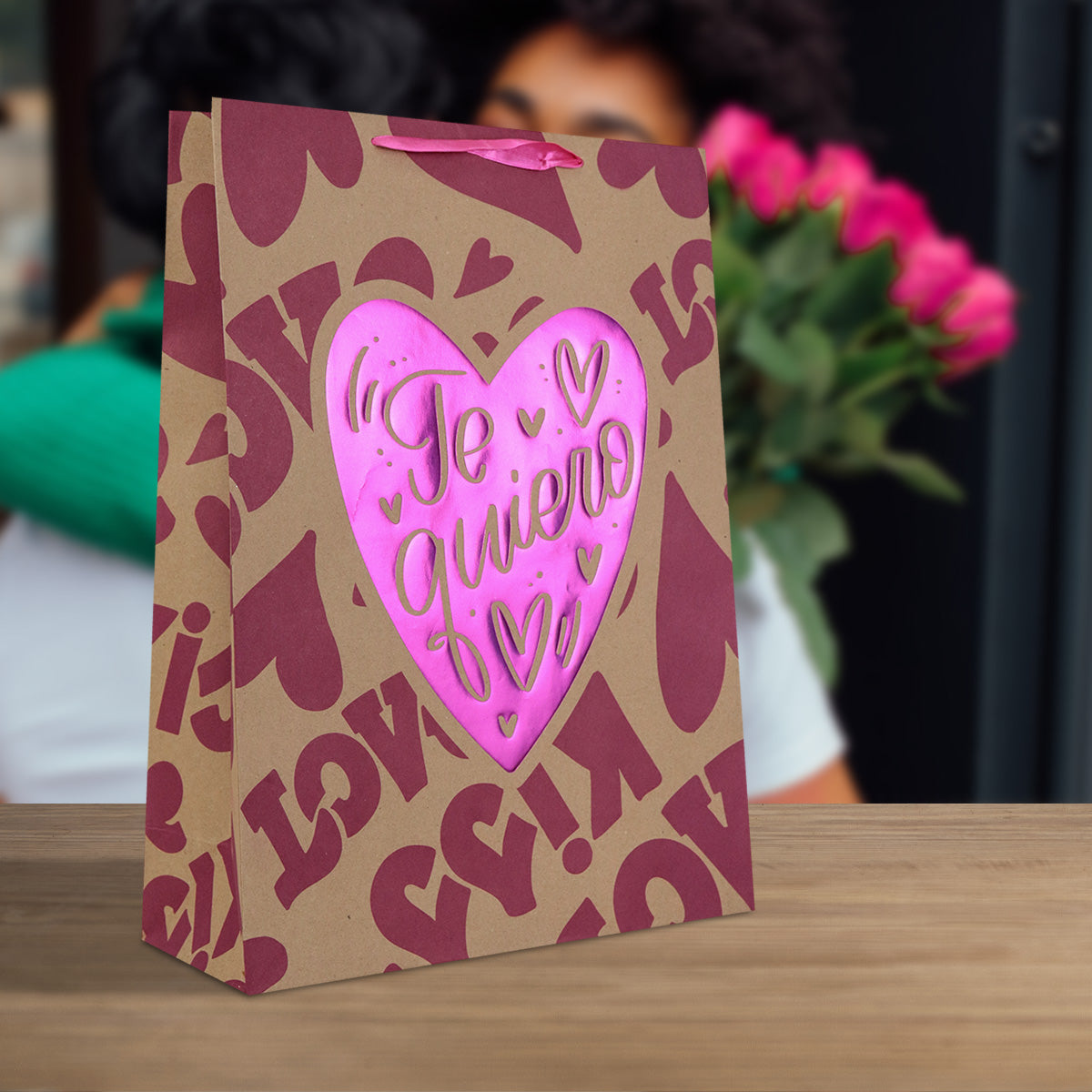 Bolsa de Regalo de Papel Kraft Te Quiero para San Valentín