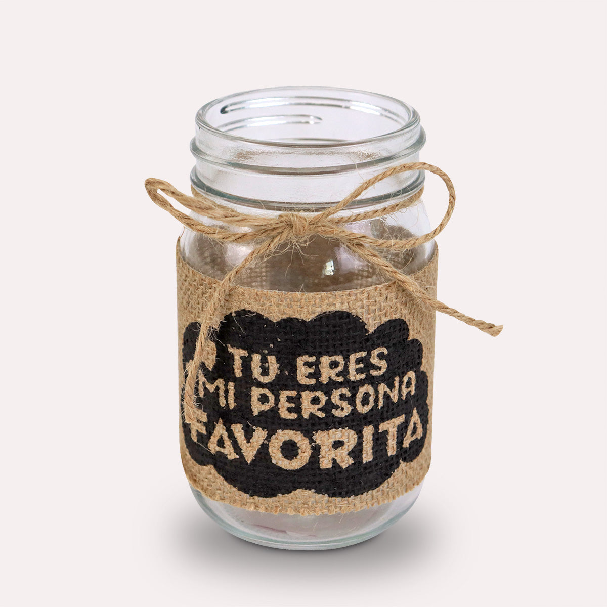 Tarro de Vidrio Mason Jar Decorado con Yute