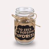 Tarro de Vidrio Mason Jar Decorado con Yute