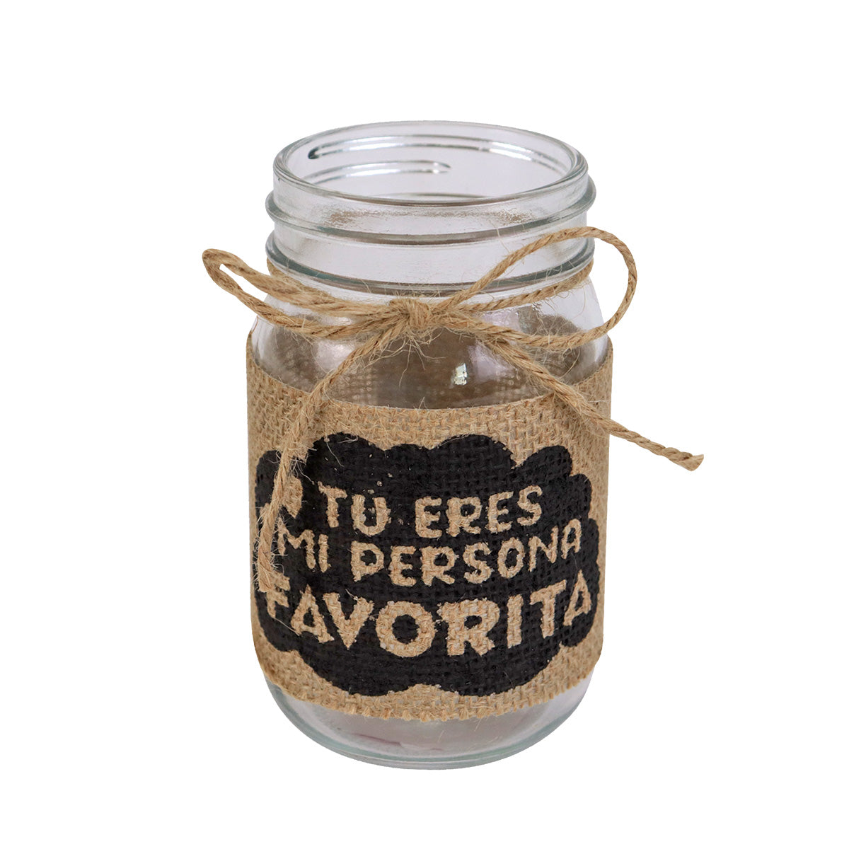 Tarro de Vidrio Mason Jar Decorado con Yute