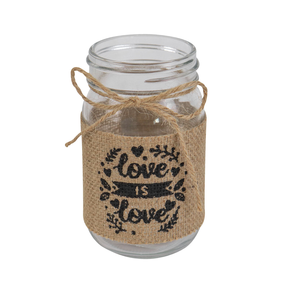 Tarro de Vidrio Mason Jar Love Decorado con Yute