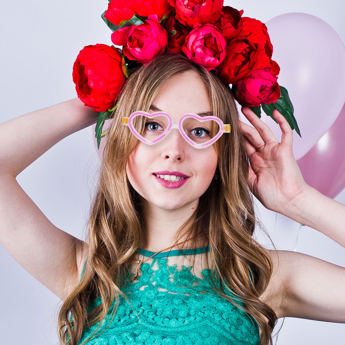 Lentes en forma de Corazón Rosa Neón