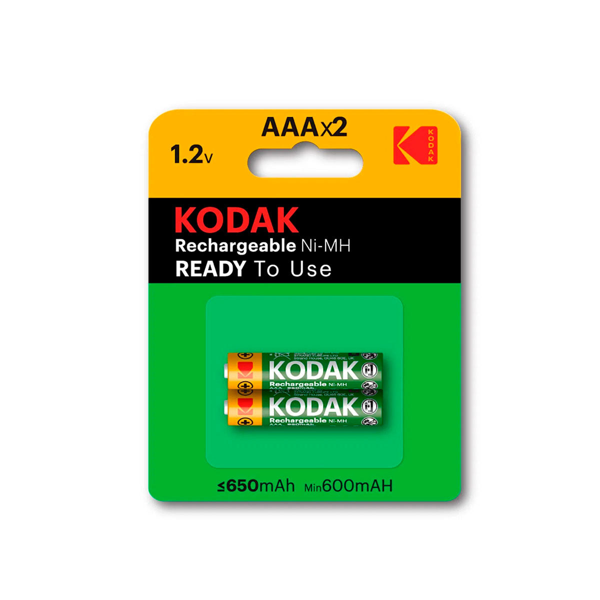 Baterías Kodak Rechargeable Ni-MH AAA Battery 650mAH Precharged 2 piezas