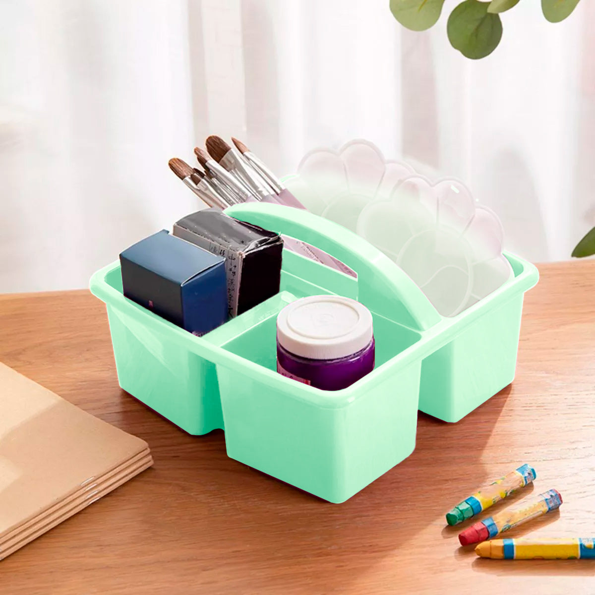 Caja organizadora Plástico, 4 Divisiones color Pistache